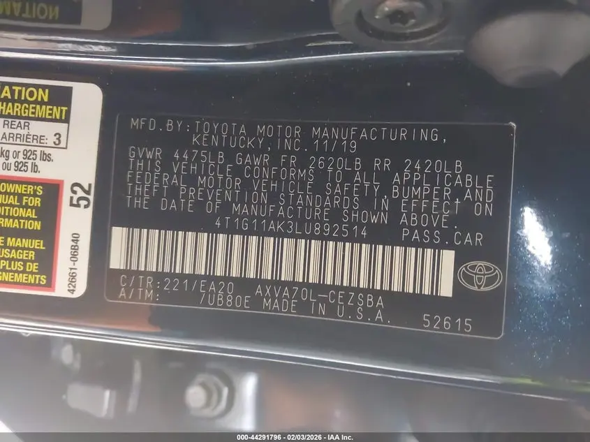 2020 TOYOTA CAMRY SE