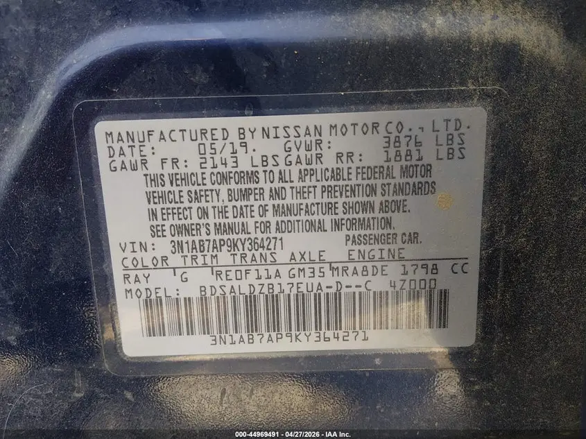 2019 NISSAN SENTRA SV