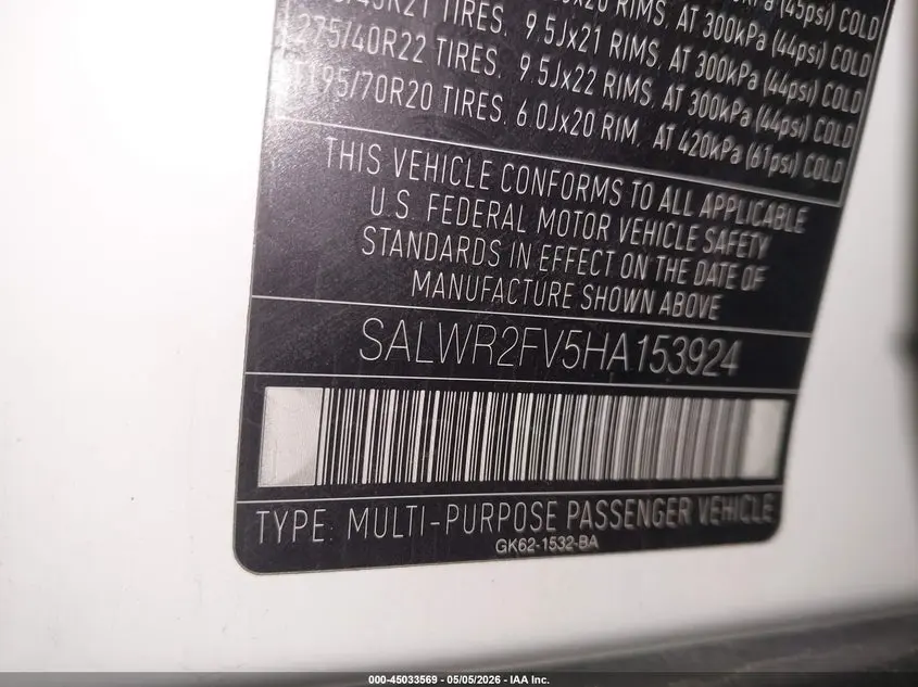 2017 LAND ROVER RANGE ROVER SPORT 3.0L V6 SUPERCHARGED HSE