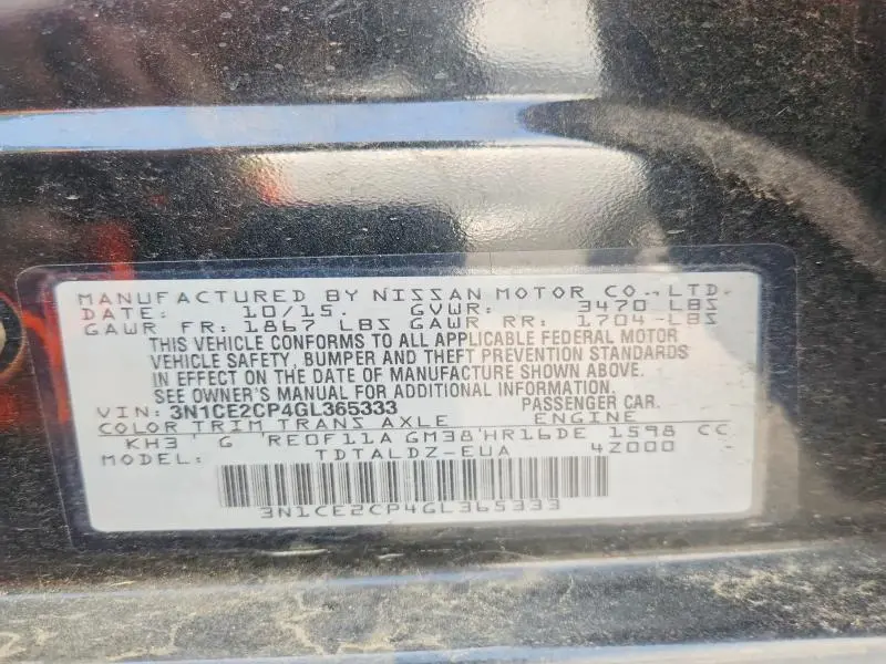 2016 NISSAN VERSA NOTE SV  