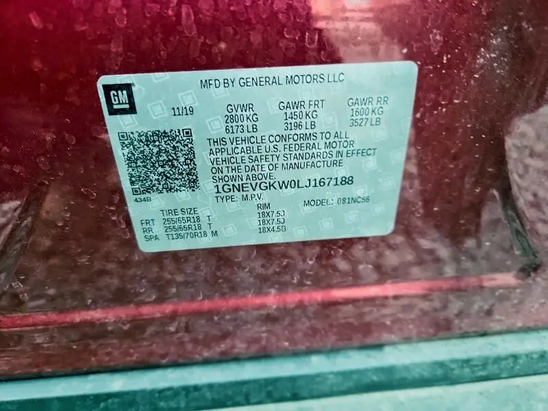 2020 CHEVROLET TRAVERSE LT  