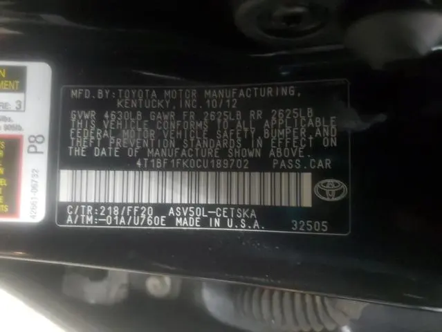 2012 TOYOTA CAMRY BASE  