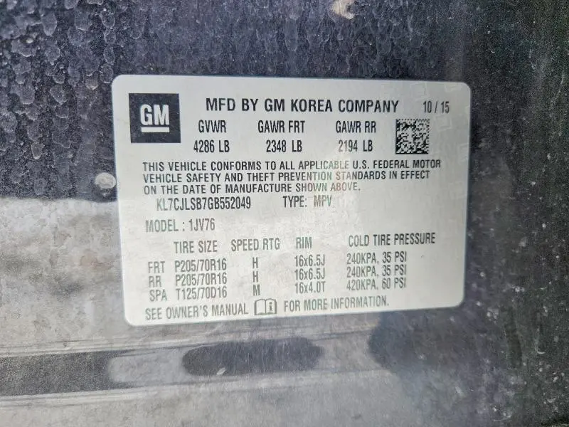 2016 CHEVROLET TRAX 1LT  