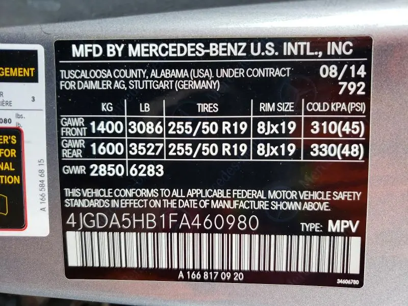 2015 MERCEDES-BENZ ML 350 4MATIC  