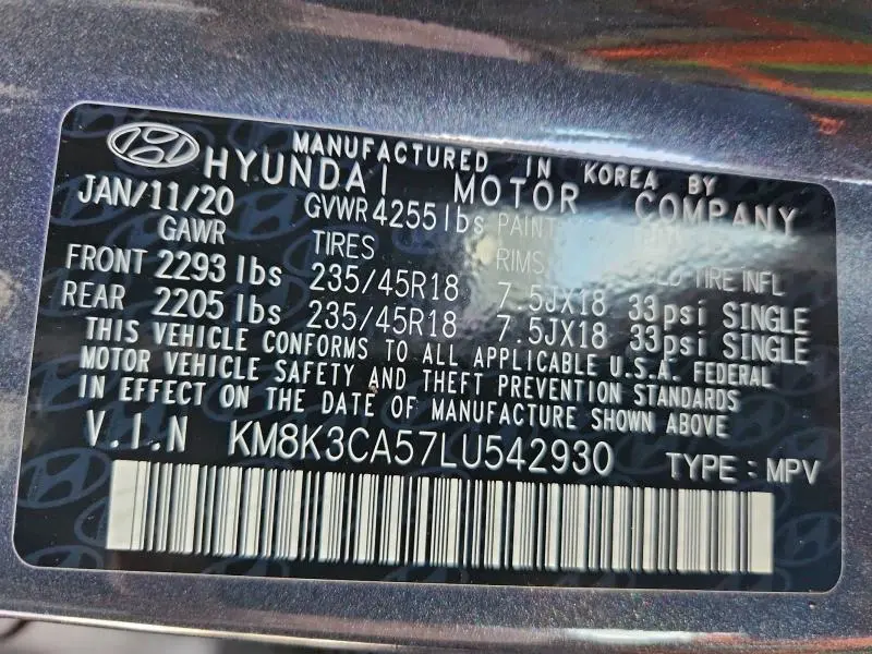 2020 HYUNDAI KONA LIMITED  