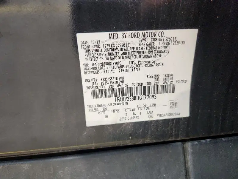 2013 FORD TAURUS SEL  