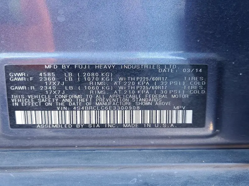 2014 SUBARU OUTBACK 2.5I LIMITED  