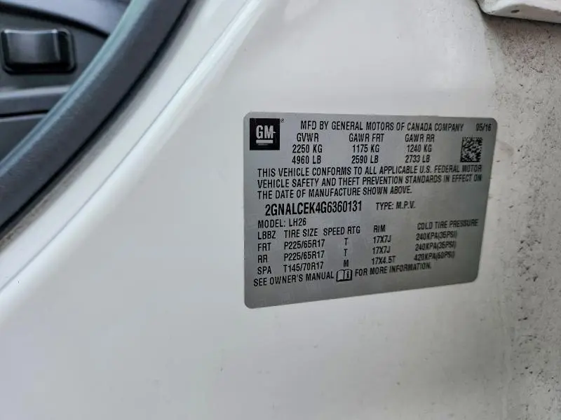 2016 CHEVROLET EQUINOX LT  