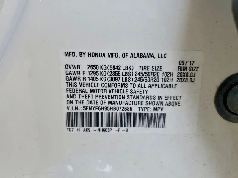 2017 HONDA PILOT TOURING  