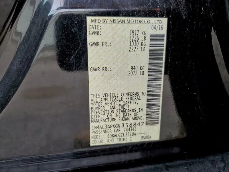 2016 NISSAN ALTIMA 2.5  