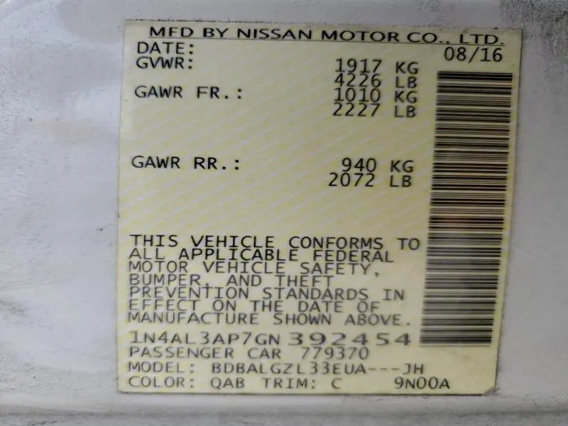 2016 NISSAN ALTIMA 2.5  