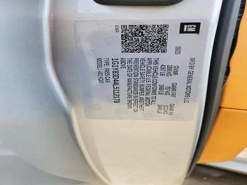 2020 CHEVROLET CORVETTE STINGRAY 3LT  