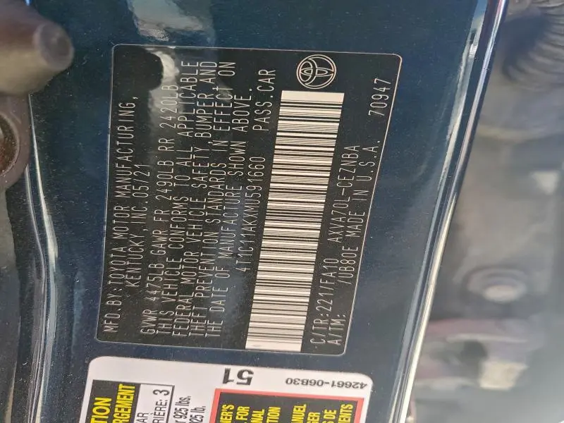 2021 TOYOTA CAMRY LE  