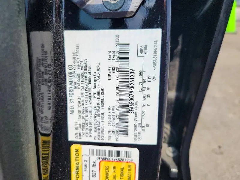 2019 FORD FUSION S  
