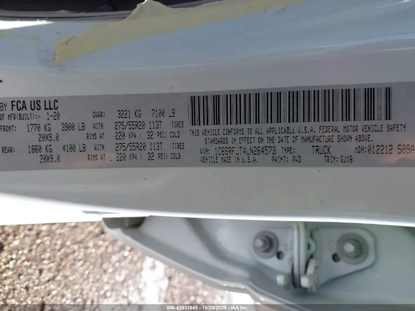 2020 RAM 1500 LARAMIE  4X4 5'7 BOX