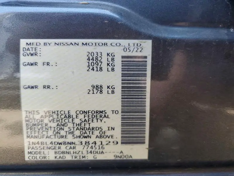 2022 NISSAN ALTIMA SV  