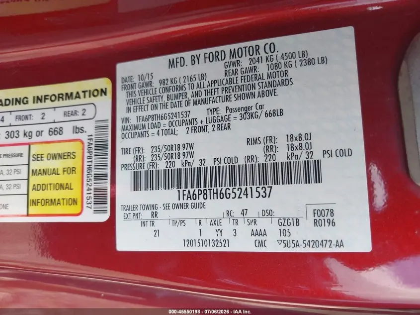 2016 FORD MUSTANG ECOBOOST