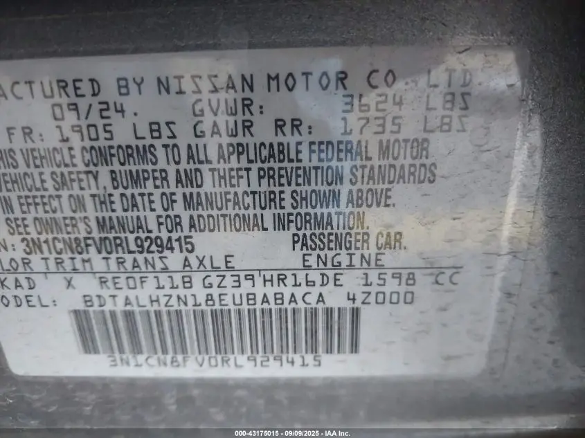 2024 NISSAN VERSA 1.6 SR