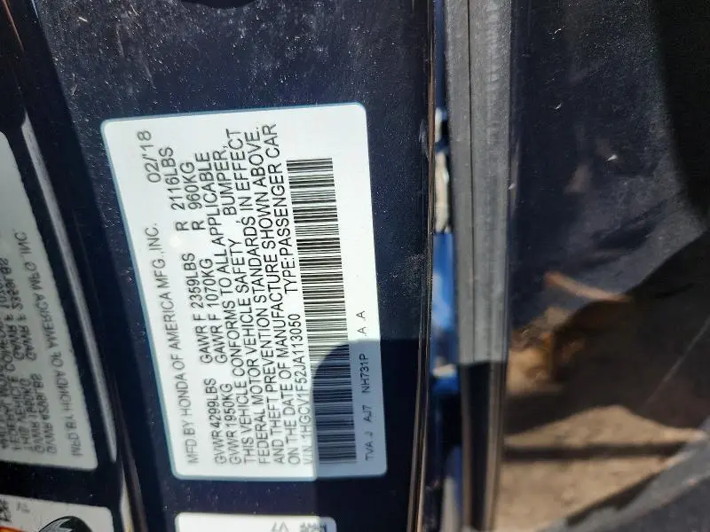 2018 HONDA ACCORD EXL  