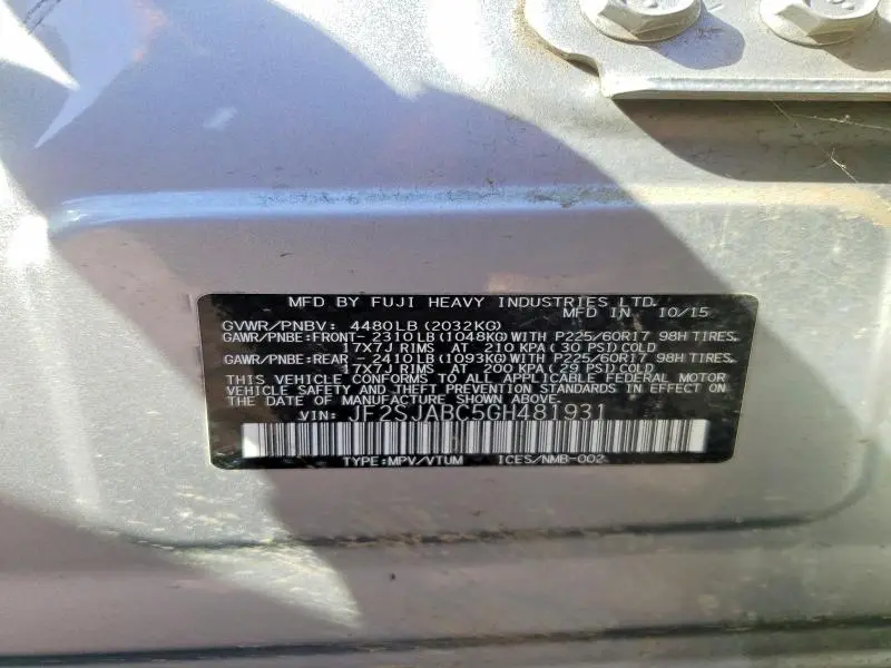2016 SUBARU FORESTER 2.5I  