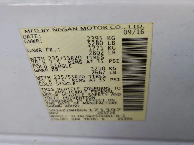 2016 NISSAN MURANO S  