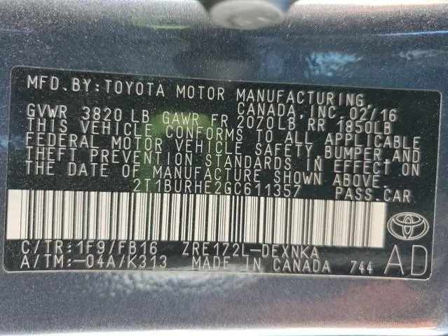 2016 TOYOTA COROLLA L  