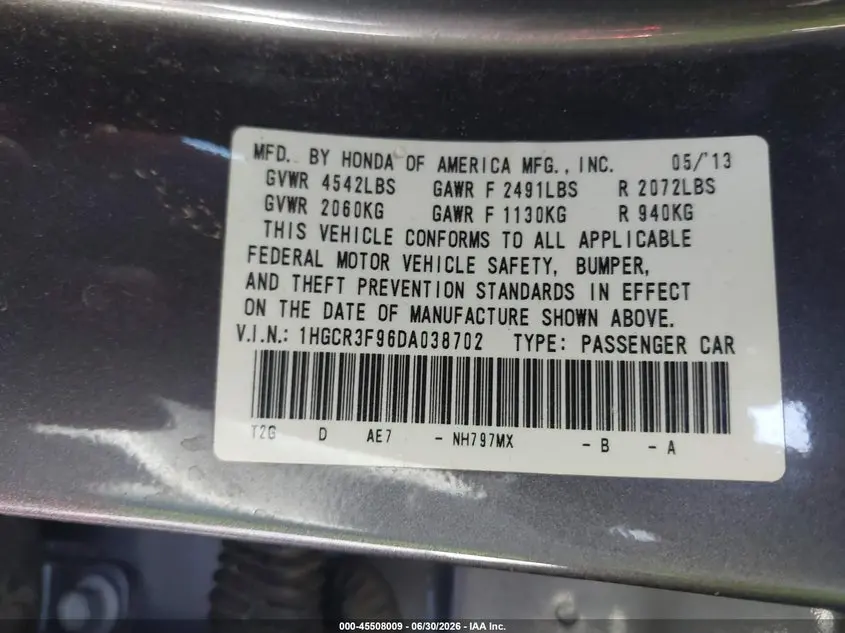 2013 HONDA ACCORD TOURING