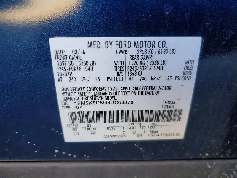 2016 FORD EXPLORER XLT  