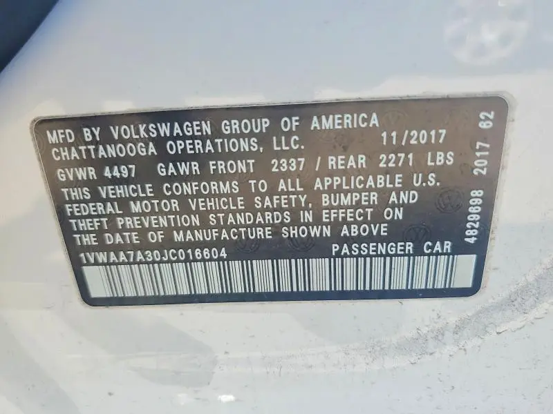 2018 VOLKSWAGEN PASSAT S  
