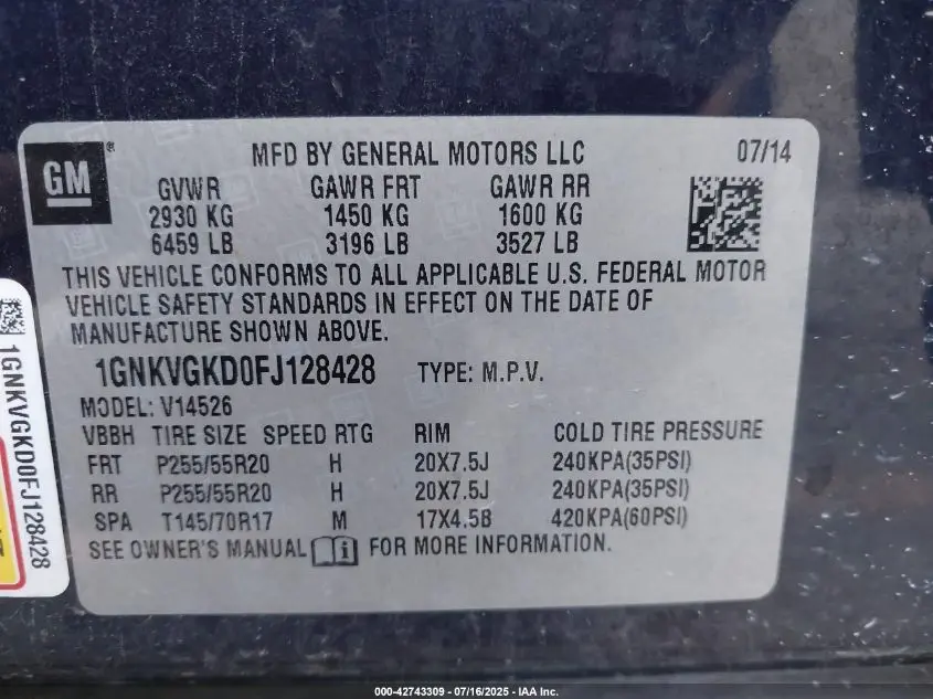 2015 CHEVROLET TRAVERSE 1LT