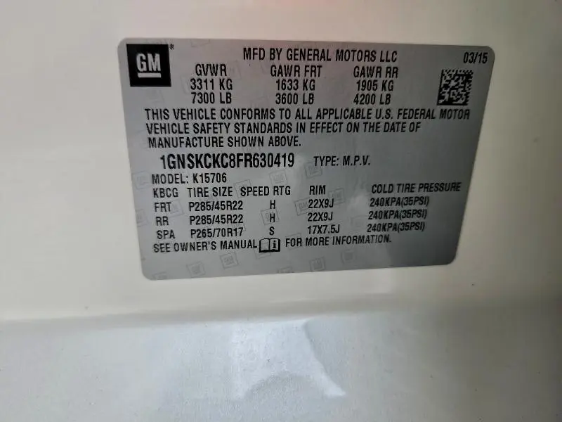 2015 CHEVROLET TAHOE K1500 LTZ  