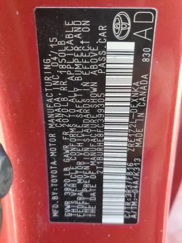 2015 TOYOTA COROLLA L  