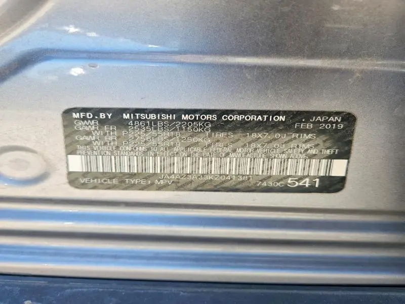 2019 MITSUBISHI OUTLANDER SE  