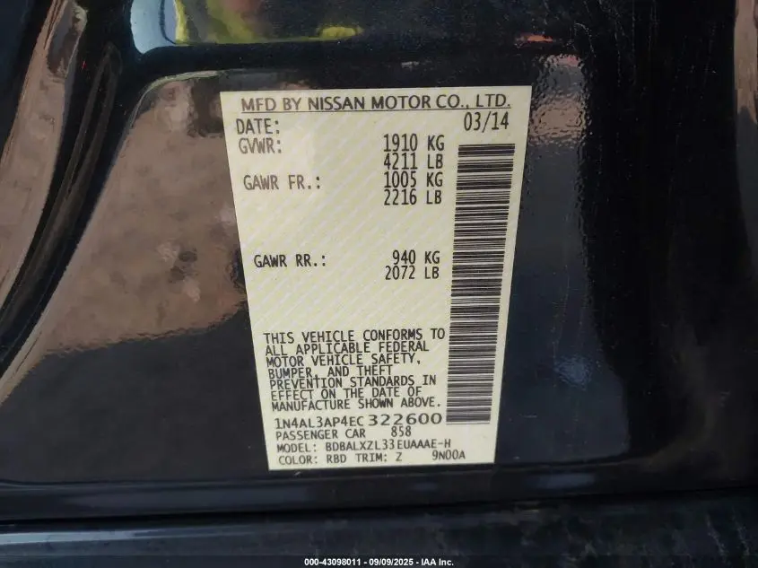 2014 NISSAN ALTIMA 2.5 SL