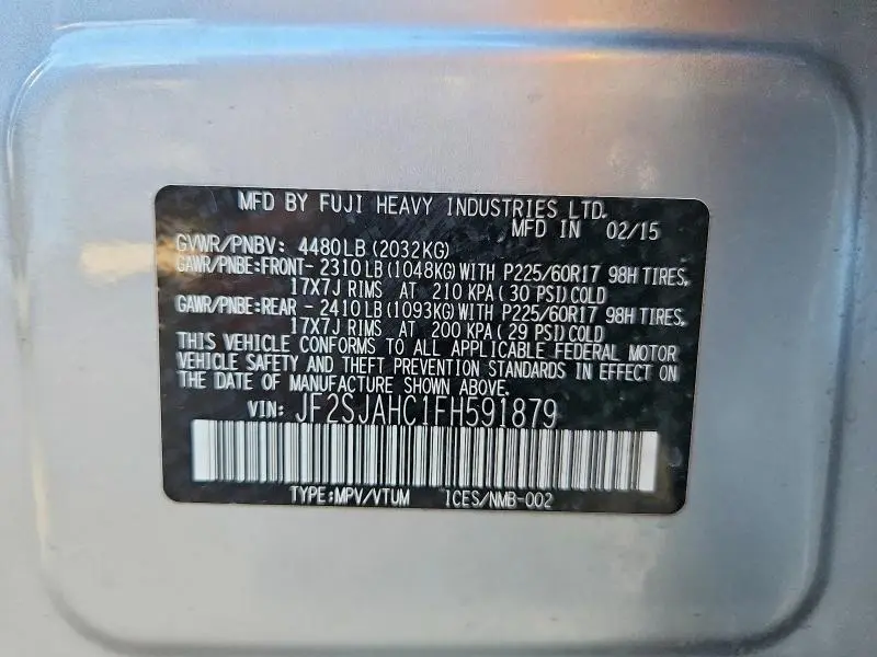 2015 SUBARU FORESTER 2.5I LIMITED  