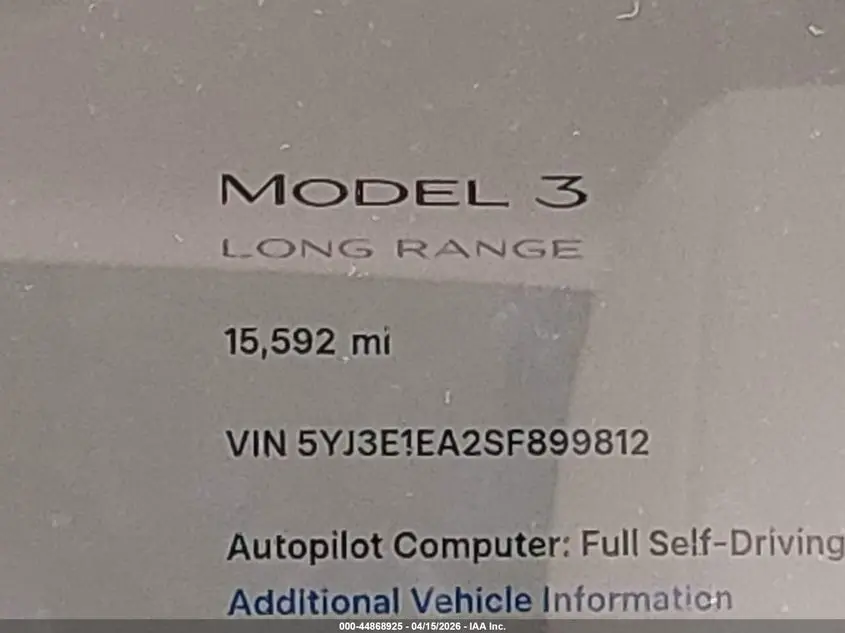2025 TESLA MODEL 3 LONG RANGE REAR-WHEEL DRIVE/STANDARD REAR-WHEEL DRIVE