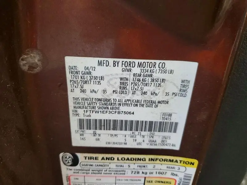 2012 FORD F150 SUPERCREW  
