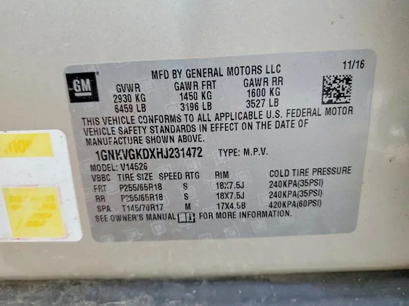 2017 CHEVROLET TRAVERSE LT  