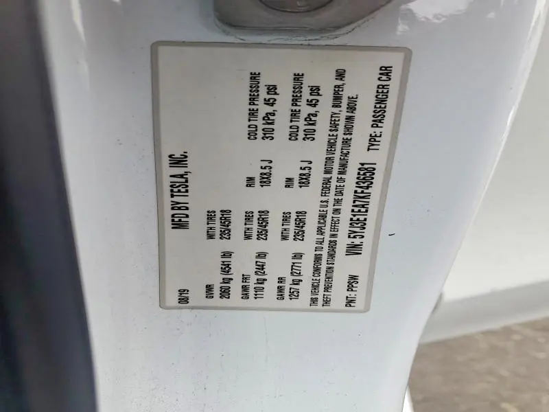 2019 TESLA MODEL 3   