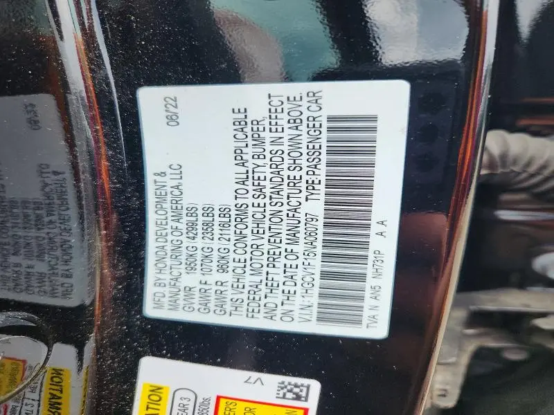 2022 HONDA ACCORD LX  