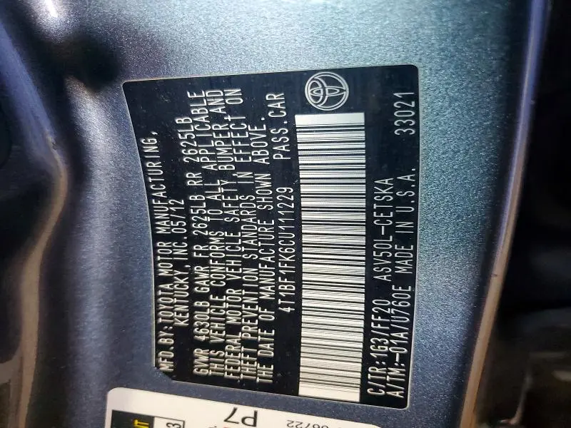 2012 TOYOTA CAMRY SE  