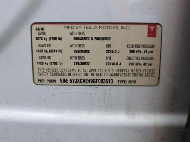 2016 TESLA MODEL X   