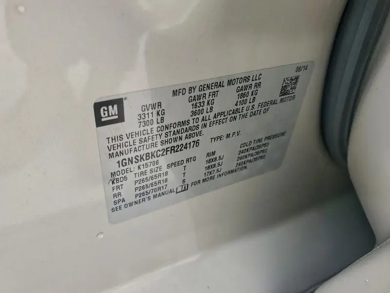 2015 CHEVROLET TAHOE K1500 LT  