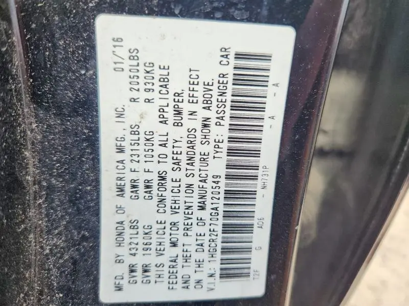 2016 HONDA ACCORD EX  