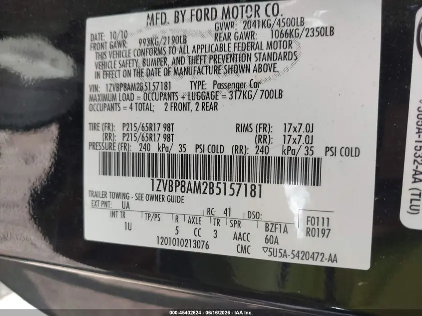 2011 FORD MUSTANG V6/V6 PREMIUM