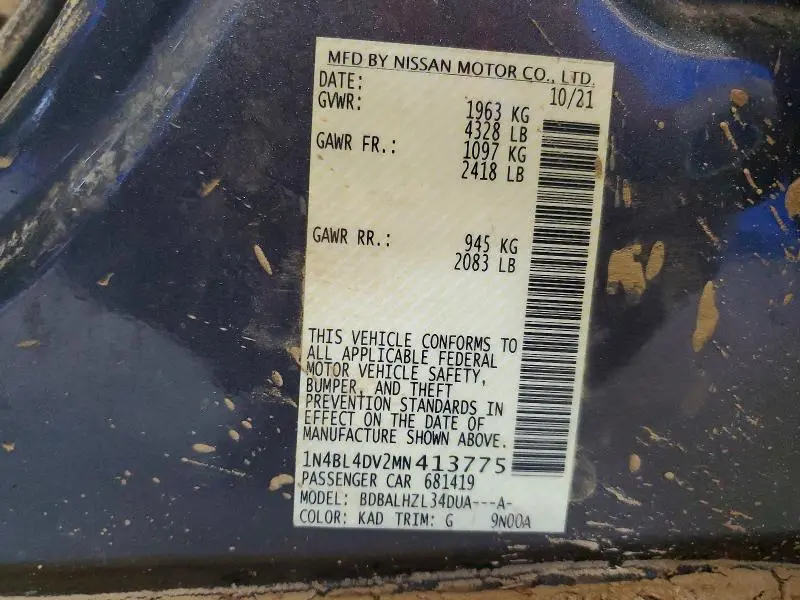 2021 NISSAN ALTIMA SV  
