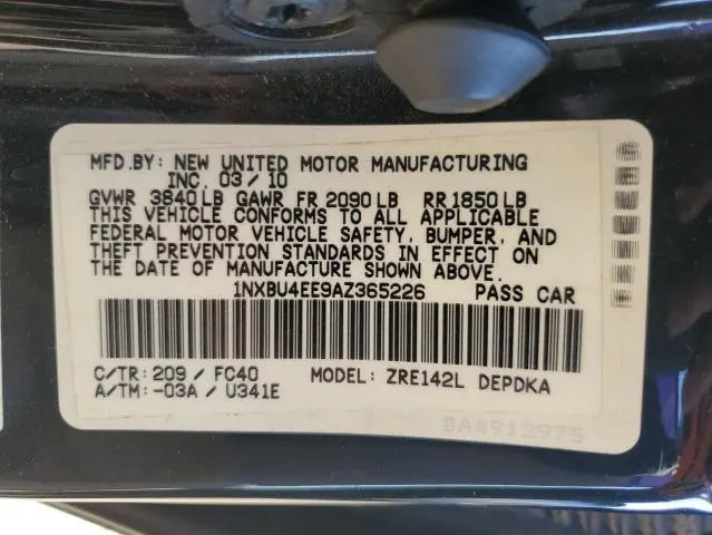 2010 TOYOTA COROLLA BASE  