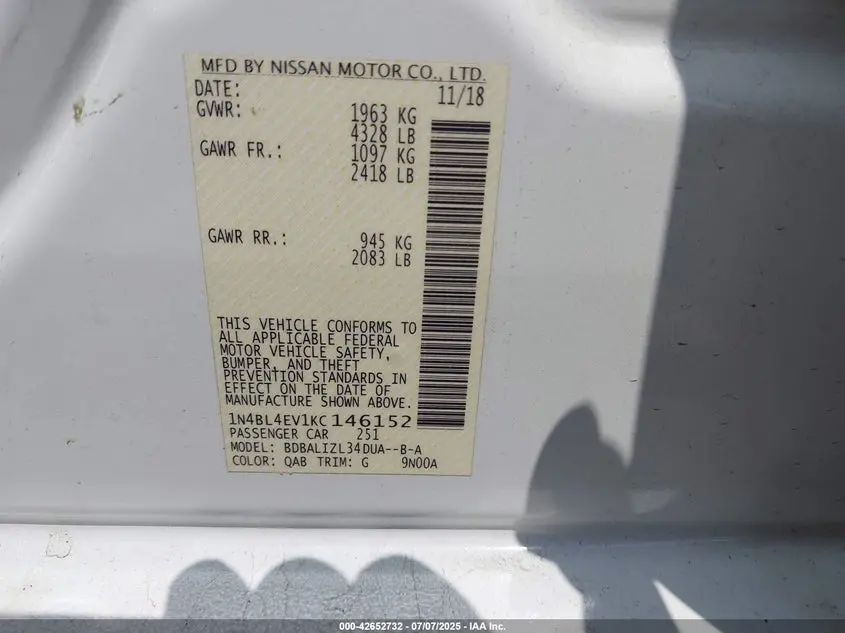 2019 NISSAN ALTIMA 2.5 SL