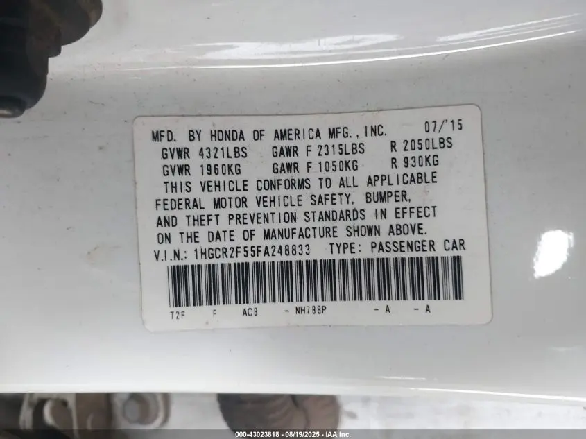 2015 HONDA ACCORD SPORT