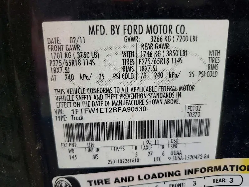 2011 FORD F150 SUPERCREW  